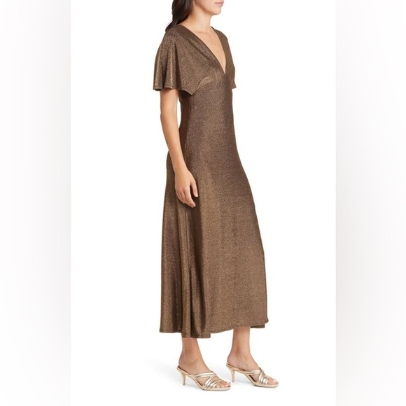 CHELSEA28 Metallic Midi Dress Black Gold Thanksgiving Christmas Holiday Party S - Picture 10 of 13